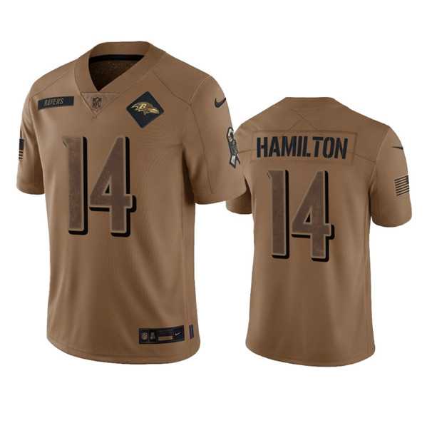 Men's Baltimore Ravens #14 Kyle Hamilton 2023 Brown Salute To Service Limited Football Stitched Jersey Dyin